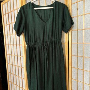 Green Linen Shirt Dress with Pockets, S